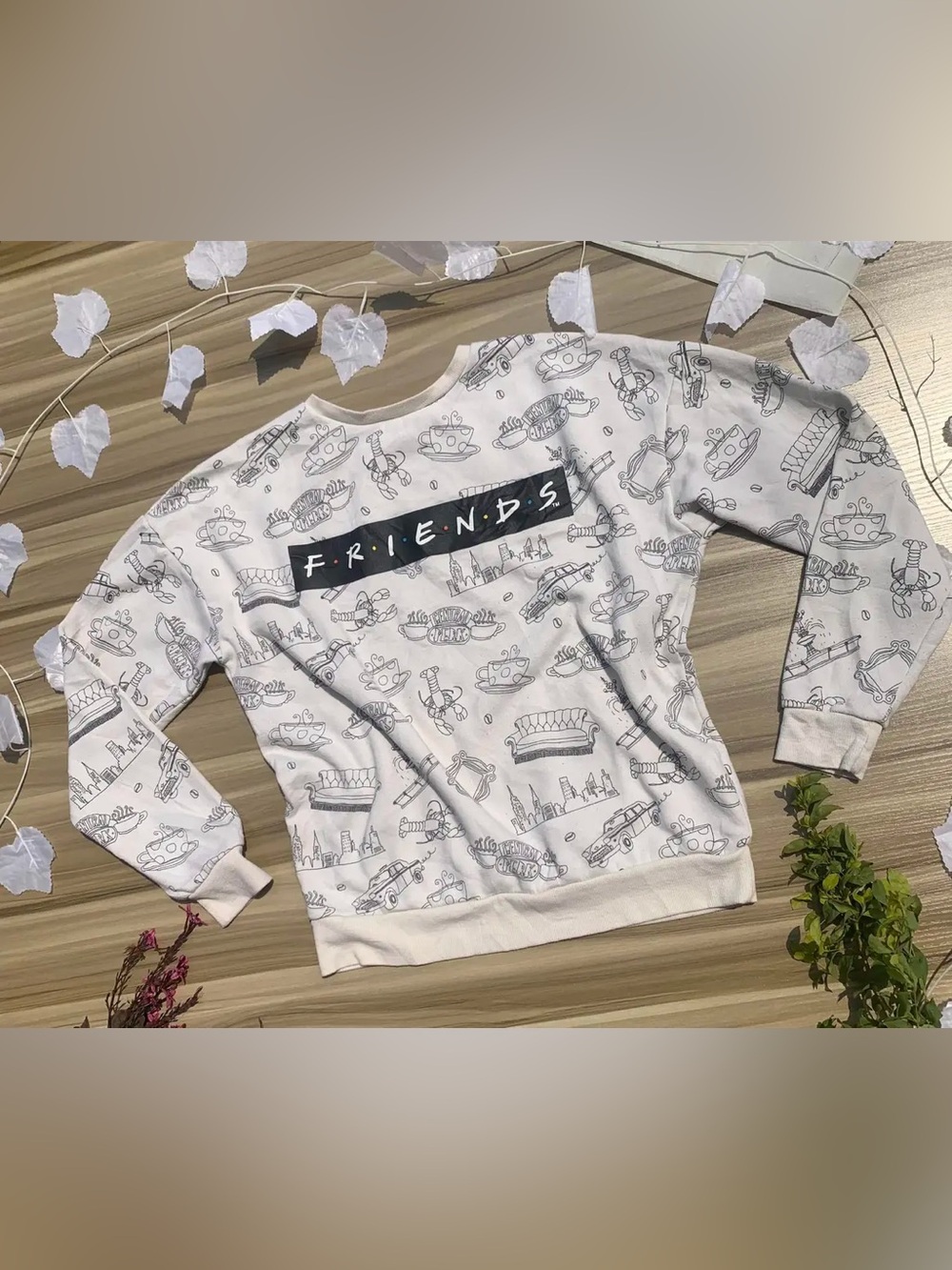 Friends TV show White Crewneck Sweatshirt with Black Sketch Print